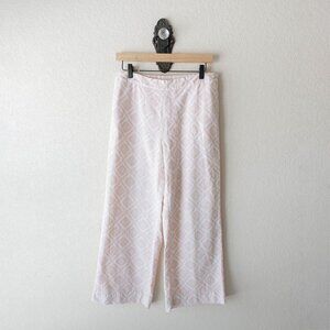 Soft Surroundings Womens PS Pink Cream Wide Leg Pants Elastic Waist Cotton